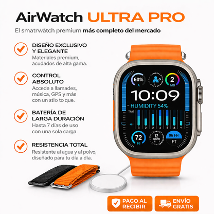 SmartWatch ULTRA PRO con 2 correas incluidas + caja y cargador por inducción premium