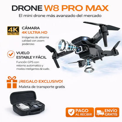 DRON W8 PRO MAX + MALETA DE TRANSPORTE + CONTROL REMOTO + BATERÍA DE ALTA AUTONOMÍA