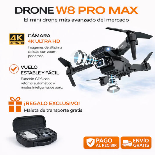 DRON W8 PRO MAX + MALETA DE TRANSPORTE + CONTROL REMOTO + BATERÍA DE ALTA AUTONOMÍA